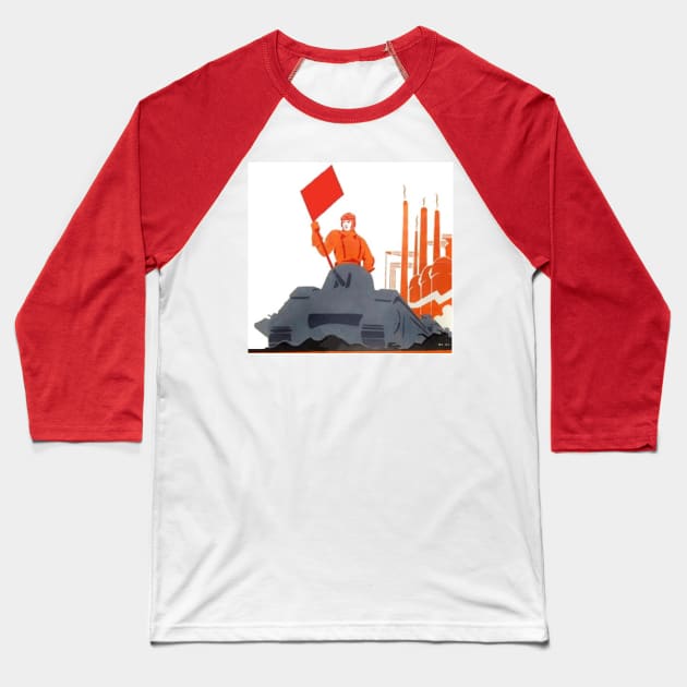 Vintage Soviet Propaganda Image Baseball T-Shirt by Starbase79